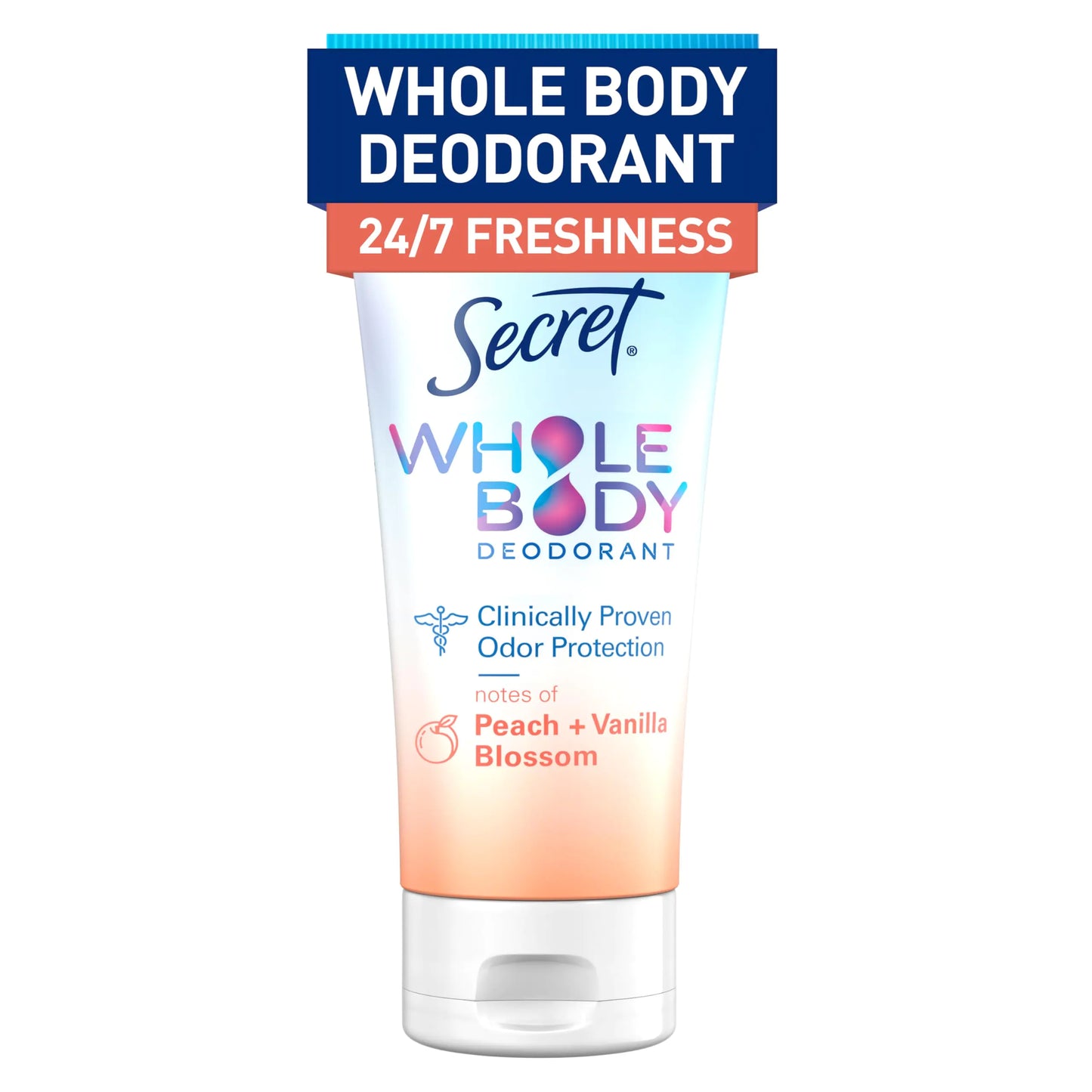 Secret Whole Body Deodorant Cream for Women, Peach & Vanilla Blossom Scent