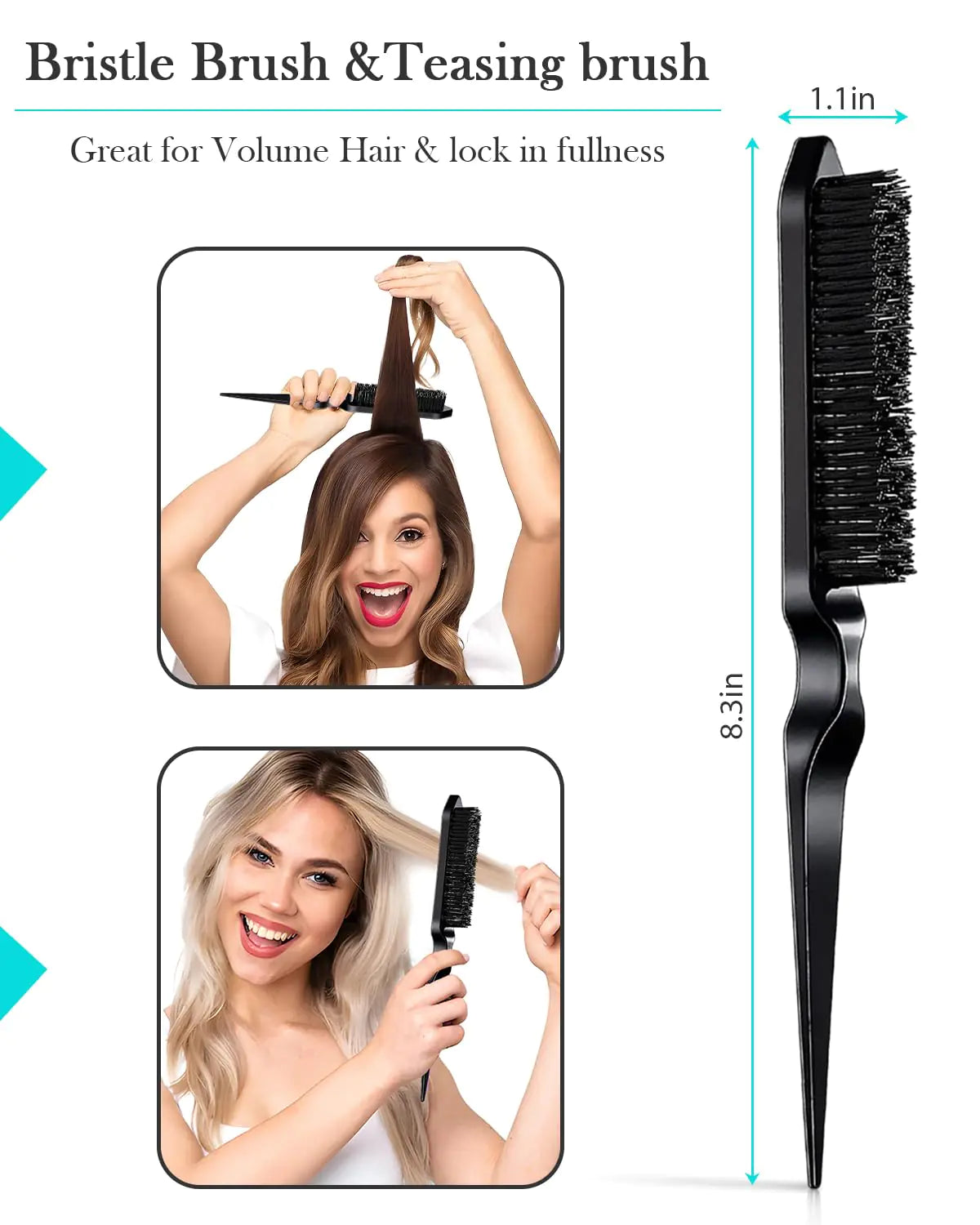 Hair Styling Brush Set - Slick Back Comb, Edge Control Brush, Rat Tail Comb for Smooth Styling, Frizz Taming, and Parting (3 Pieces) 3 Pieces (Black)