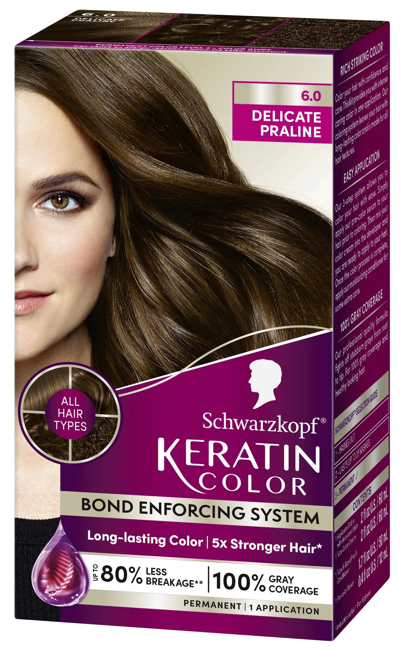 Schwarzkopf Keratin Color Permanent Hair Color, 6.0 Delicate Praline