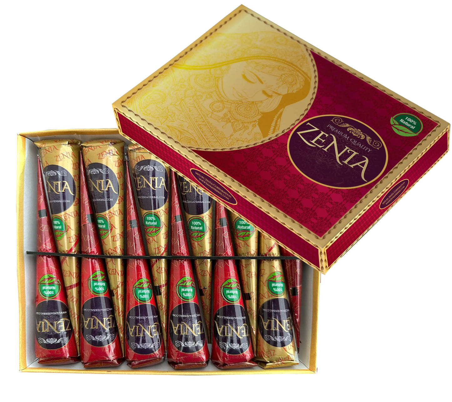 Zenia 100% Natural Ready to Use Henna Paste Hair Color Hair Dye Cones Reddish Brown Color, 24 Cones 24 Count (Pack of 1)