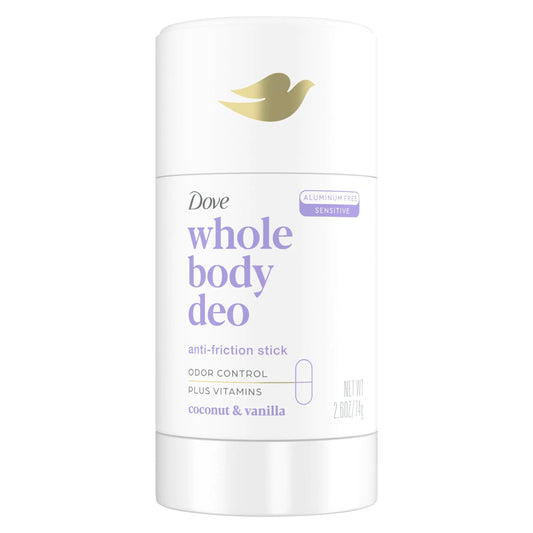 Dove Whole Body Deo Aluminum Free Anti-Friction Deodorant Stick Coconut + Vanilla