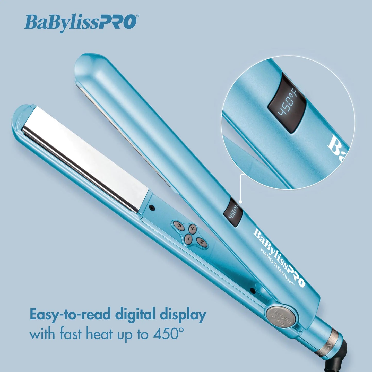 BaBylissPRO Nano Titanium Flat Iron Hair Straightener, 1" Digital Hair Straightener Iron for Professional Salon Results and All Hair Types Blue