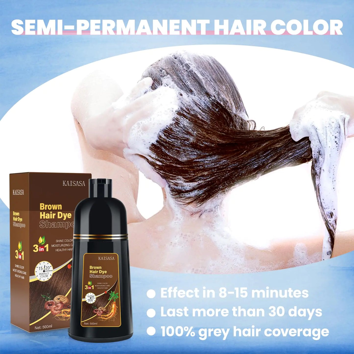 IIIMEIDU Hair Dye Shampoo for Gray Hair, 3 in 1 Herbal Ingredients Natural Shampoo