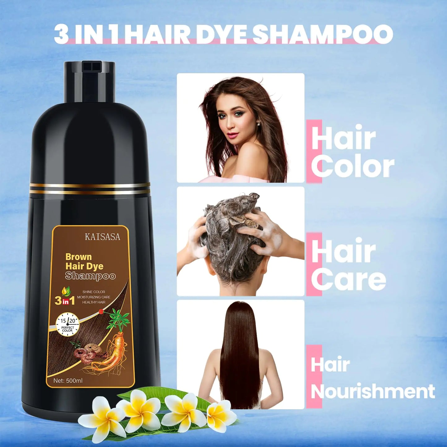 IIIMEIDU Hair Dye Shampoo for Gray Hair, 3 in 1 Herbal Ingredients Natural Shampoo