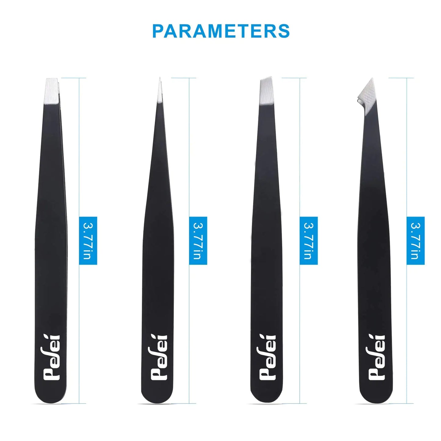 Pefei Tweezers Set - Professional Stainless Steel Tweezers for Eyebrows - Great Precision for Facial Hair, Splinter and Ingrown Hair Removal (Black)