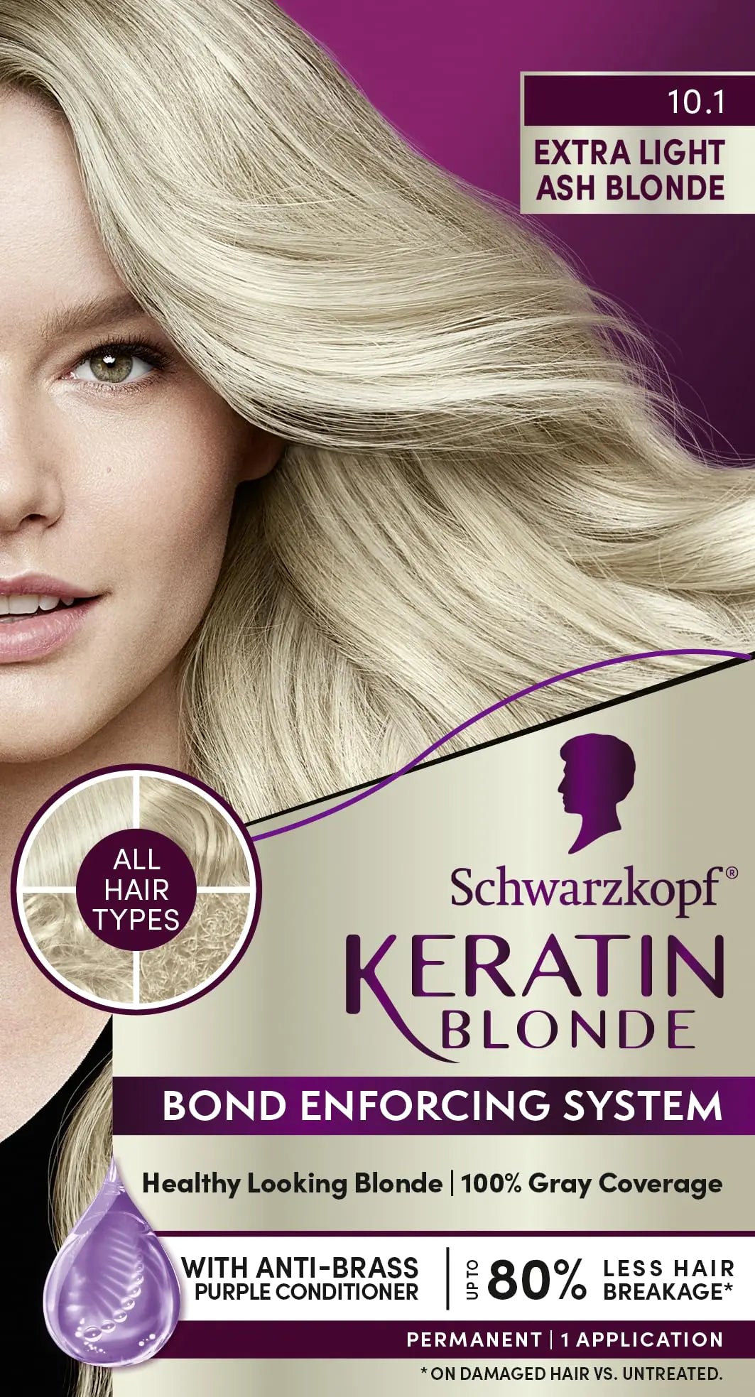 Schwarzkopf Keratin Color Permanent Hair Color, 10.1 Extra Light Ash Blonde