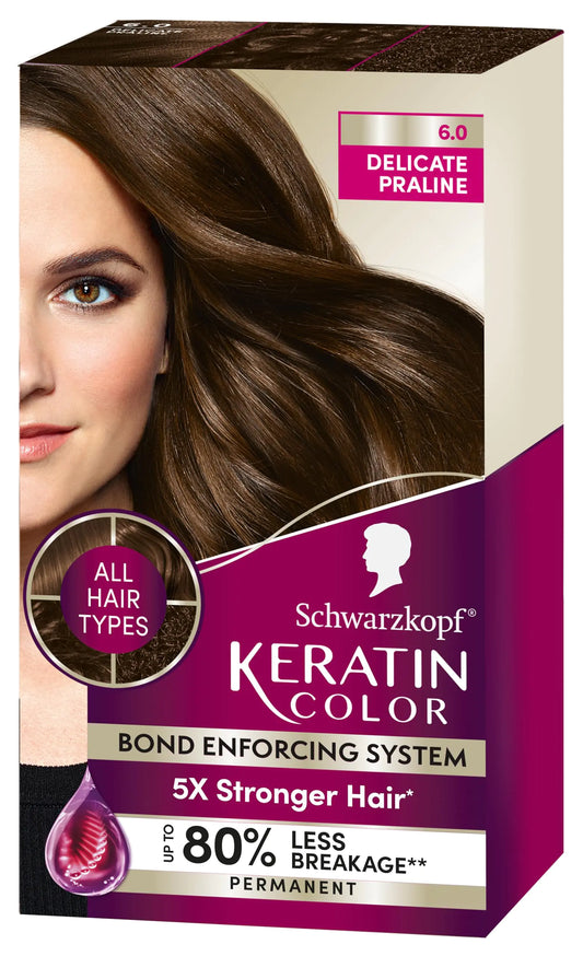 Schwarzkopf Keratin Color Permanent Hair Color, 6.0 Delicate Praline