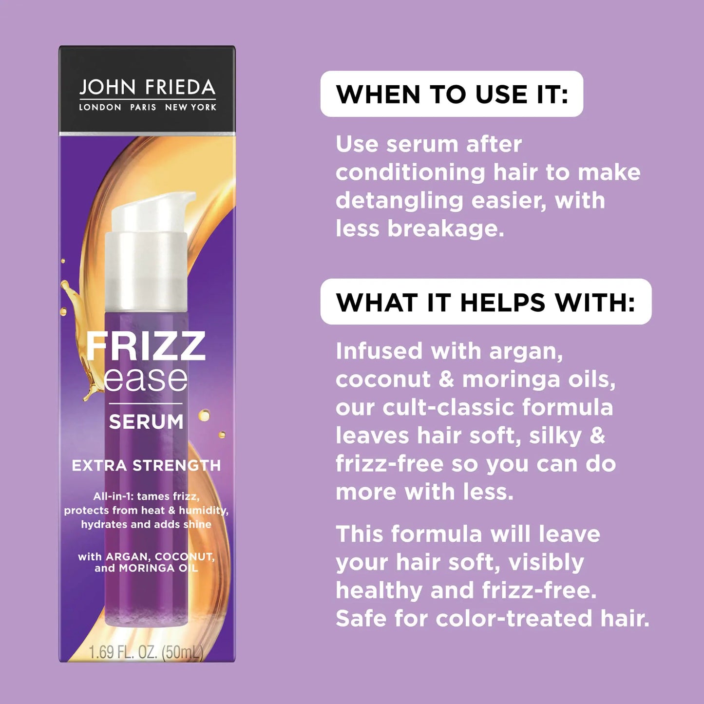 John Frieda Anti Frizz, Frizz Ease Extra Strength Hair Serum with Argan Oil, Anti-Humidity Spray for Hair, Nourishing Treatment for Thick, Coarse Hair, 1.69 Oz, Pack of 2 Coconut 1.69 Fl Oz (Pack of 1)