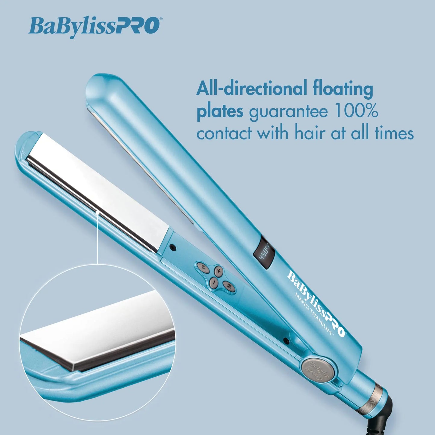 BaBylissPRO Nano Titanium Flat Iron Hair Straightener, 1" Digital Hair Straightener Iron for Professional Salon Results and All Hair Types Blue